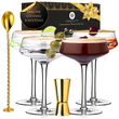 Load image into Gallery viewer, Set of 4 luxury coupe cocktail glasses with elegant gold rim by Vemacity, perfect for serving cocktails and champagne