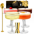Load image into Gallery viewer, Elegant coupe cocktail glass with gold rim, cocktail and gin gift set