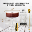 Load image into Gallery viewer, Cocktail ribbed martini glasses with gold rim and size dimensions, premium design