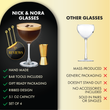 Load image into Gallery viewer, Nick and Nora glass with gold rim filled with espresso martini, compared with generic glass, highlighting premium ribbed design and accessories.
