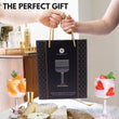 Load image into Gallery viewer, Complete Vemacity embossed gin glass gift set with two crystal glasses, gold jigger, bar spoon, and recipe booklet
