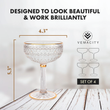 Load image into Gallery viewer, Single coupe cocktail glass with measurements 4.3 inch wide and 5.3 inch tall, set of 4
