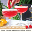 Load image into Gallery viewer, Raspberry cocktail being garnished in coupe cocktail glasses with gold rim, perfect for occasions