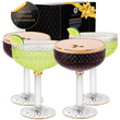 Load image into Gallery viewer, Set of four coupe cocktail glasses with gold rim, styled with espresso martini and margarita