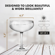 Load image into Gallery viewer, Single crystal coupe cocktail glass by Vemacity with size dimensions 5.3 inches tall and 4.3 inch wide bowl, set of 2.