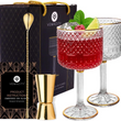 Load image into Gallery viewer, Vemacity embossed crystal gin glasses with gold rim, perfect for cocktails, gin and tonic, and home bar entertaining