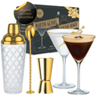 Load image into Gallery viewer, Gold cocktail shaker set with martini glasses, bar spoon, and jigger in luxury gift box.