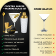 Load image into Gallery viewer, Comparison of handmade martini glass and gold cocktail shaker set vs generic glasses.
