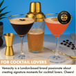 Load image into Gallery viewer, Espresso martini and passionfruit cocktail served in martini glasses with gold shaker.