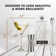 Load image into Gallery viewer, Vemacity ribbed martini glass with olives on cocktail pick, 5.3 inch tall and 4.3 inch wide, shown with jigger and bar spoon, set of 4.