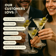 Load image into Gallery viewer, Couple enjoying cocktails in Vemacity ribbed martini glasses, highlighted features include unique design, bar tools, and giftable packaging.