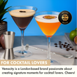 Load image into Gallery viewer, Two Vemacity ribbed martini glasses with espresso martini and passionfruit cocktail, shown with jigger and bar spoon accessories.