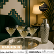 Load image into Gallery viewer, Set of 4 Vemacity ribbed martini glasses with olives, styled on silver tray with cocktail shaker, featured in Cosmopolitan and Stylist.