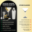 Load image into Gallery viewer, Comparison: Vemacity shaker and martini glass set with handmade ribbed design vs generic glasses; accessories included.
