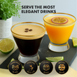 Load image into Gallery viewer, Two Vemacity stemless martini glasses with gold rims, filled with espresso martini and orange cocktail, highlighted with elegant handmade glass design.