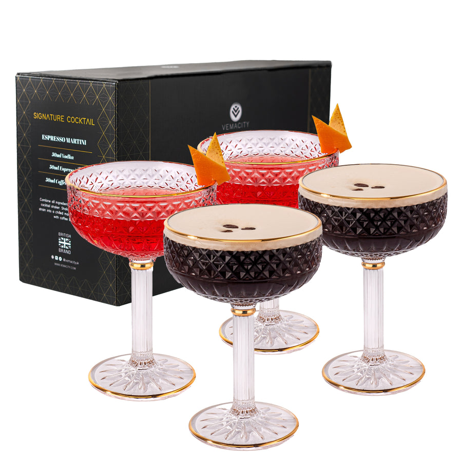 Luxury Embossed Coupe Cocktail Glasses Set of 2