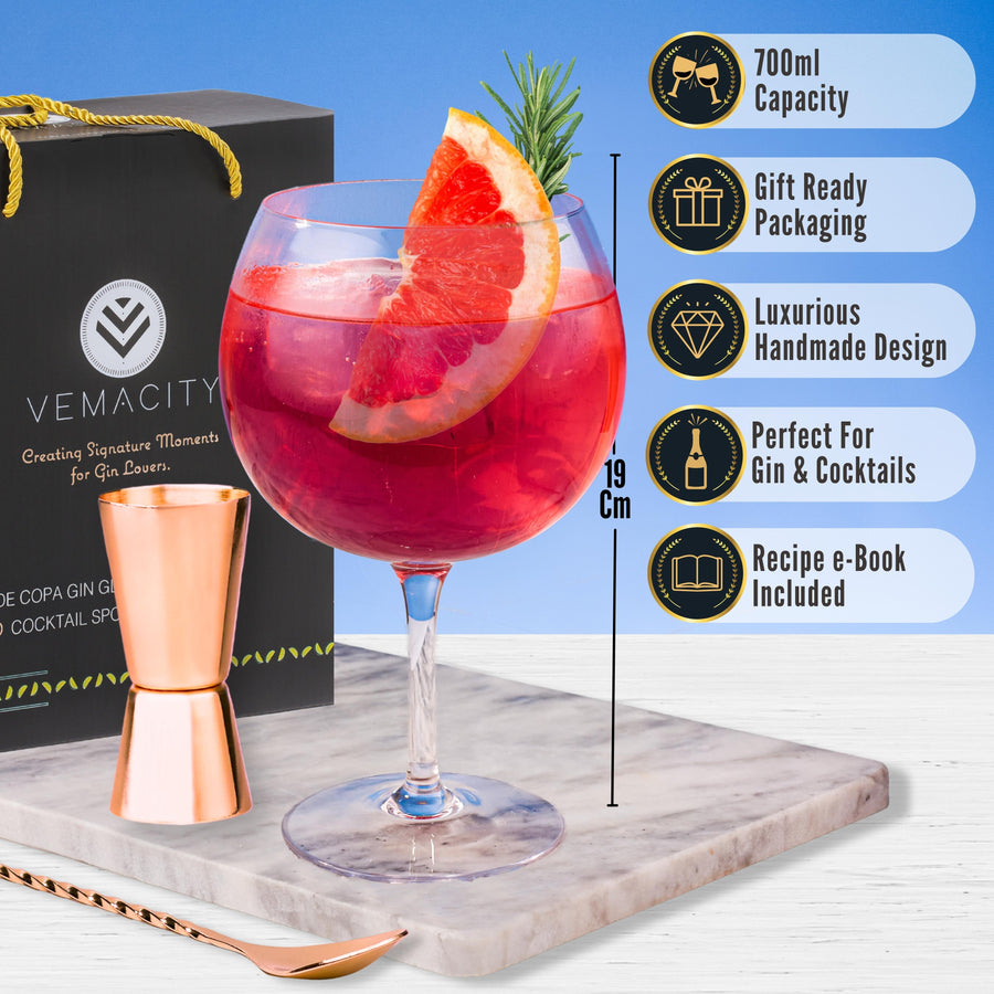 Handmade Copa Gin Glasses with Premium Bar Accessories - Vemacity