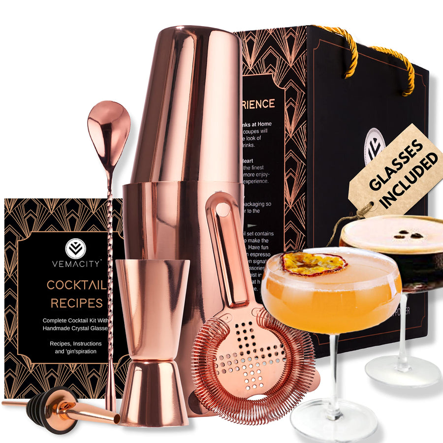 Elegant – With x 2 Vemacity Glasses Shaker Handmade Martini Set Cocktail
