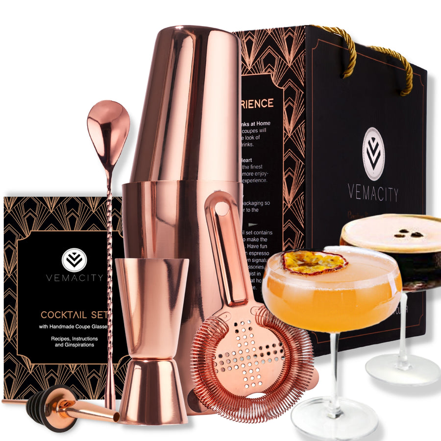 Cocktail Shaker Set With Martini Glasses.