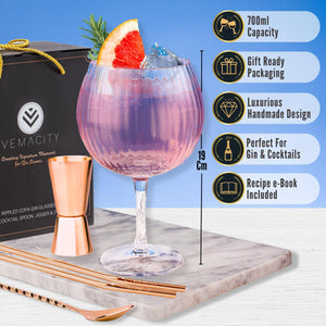 Handmade Ribbed Gin Glasses with Bar Accessories - Vemacity