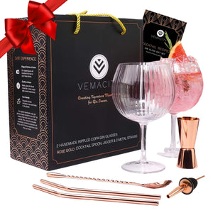 Handmade Ribbed Gin Glasses with Bar Accessories - Vemacity