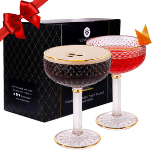 Luxury Embossed Coupe Cocktail Glasses Set of 2 - Vemacity