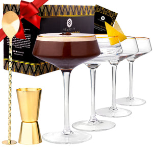 Luxury Martini Glasses Set of 4 With Gold Bar Accessories - Vemacity