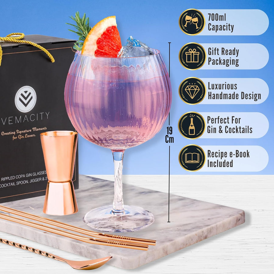 Yeelua Pink Gin Glass Gifts For Women, Coloured Gin Glasses