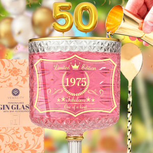 50th birthday embossed gin glass gift set with gold rim and accessories