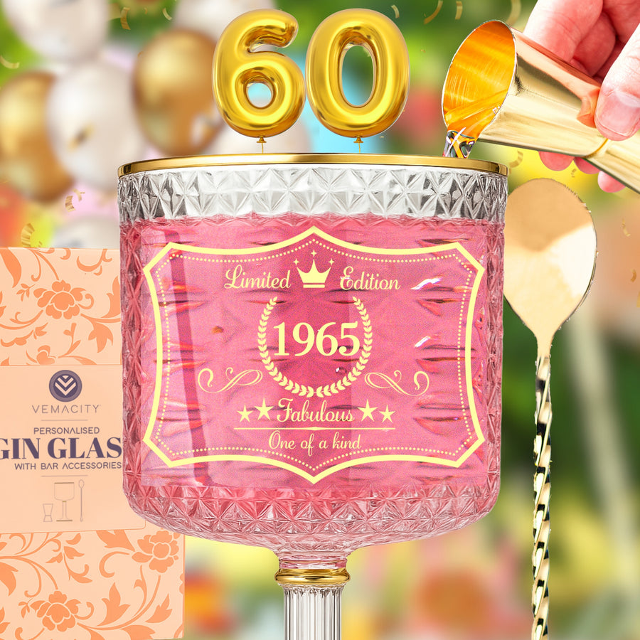60th birthday gin glass with premium embossed design and gold detailing