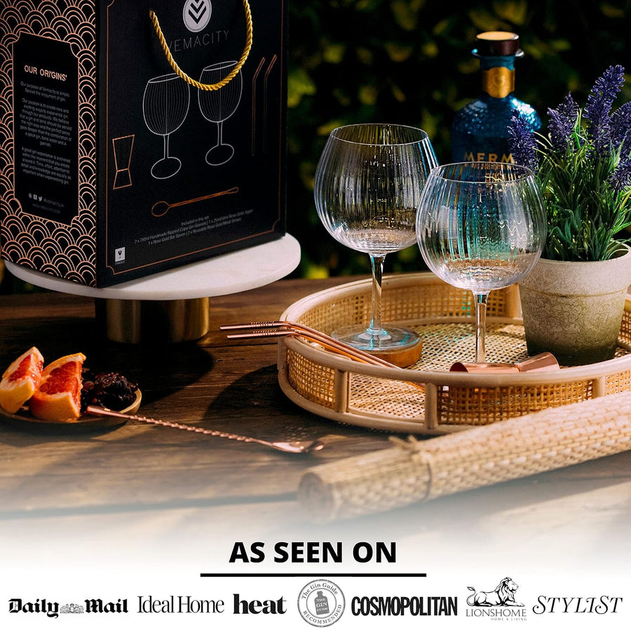 Elegant Vemacity ripple gin glasses with luxury gift packaging, premium cocktail glass set for gin lovers
