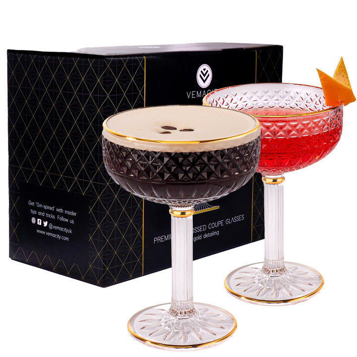 Luxury Embossed Coupe Cocktail Glasses Set of 2 - Vemacity