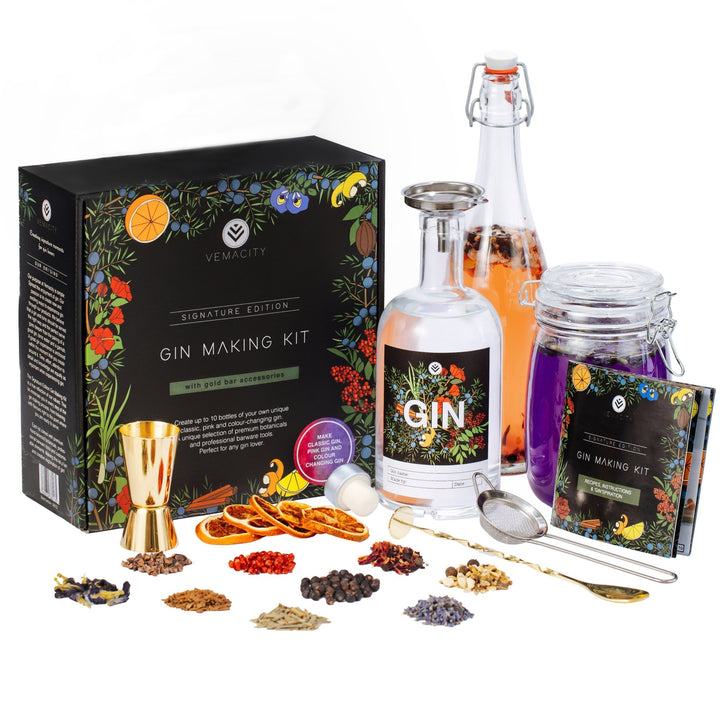 The Signature Edition Gin Making Kit with Gold Cocktail Accessories - Vemacity