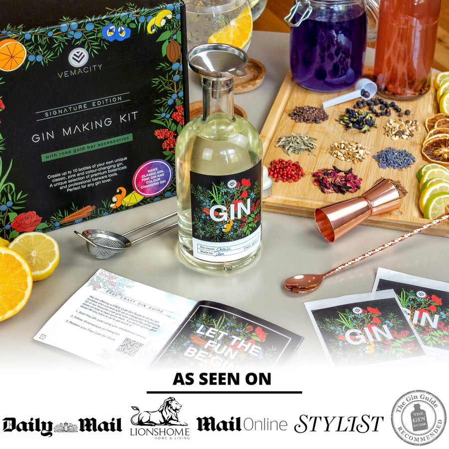 The Signature Edition Gin Making Kit with Gold Cocktail Accessories - Vemacity